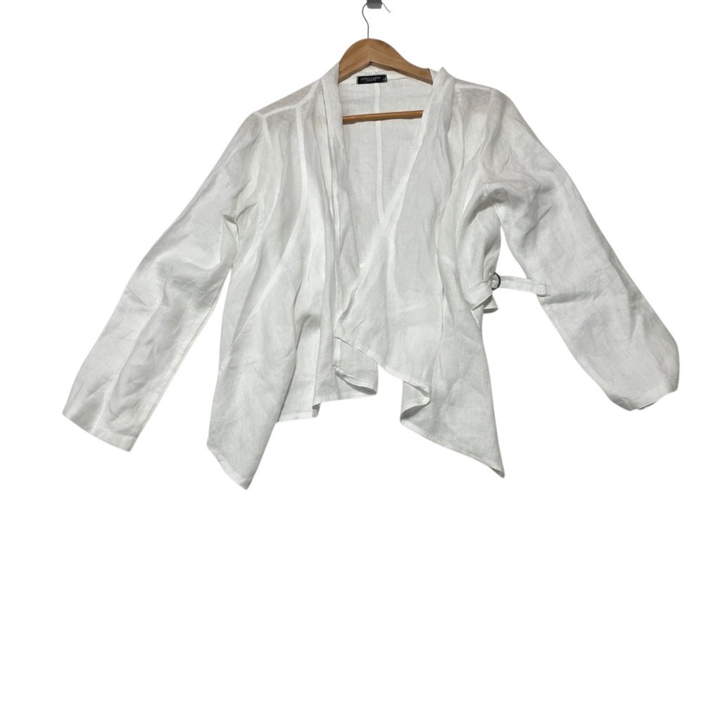 Lungo L'Arno Wrap Cardigan Women S White 100% Linen Made In Italy Lightweight